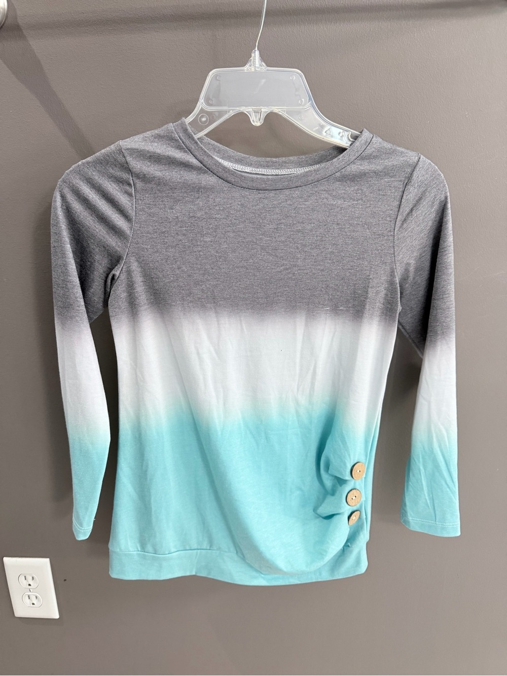 Girls' Gray to Aqua Ombre Long-Sleeve Top with Button Detail